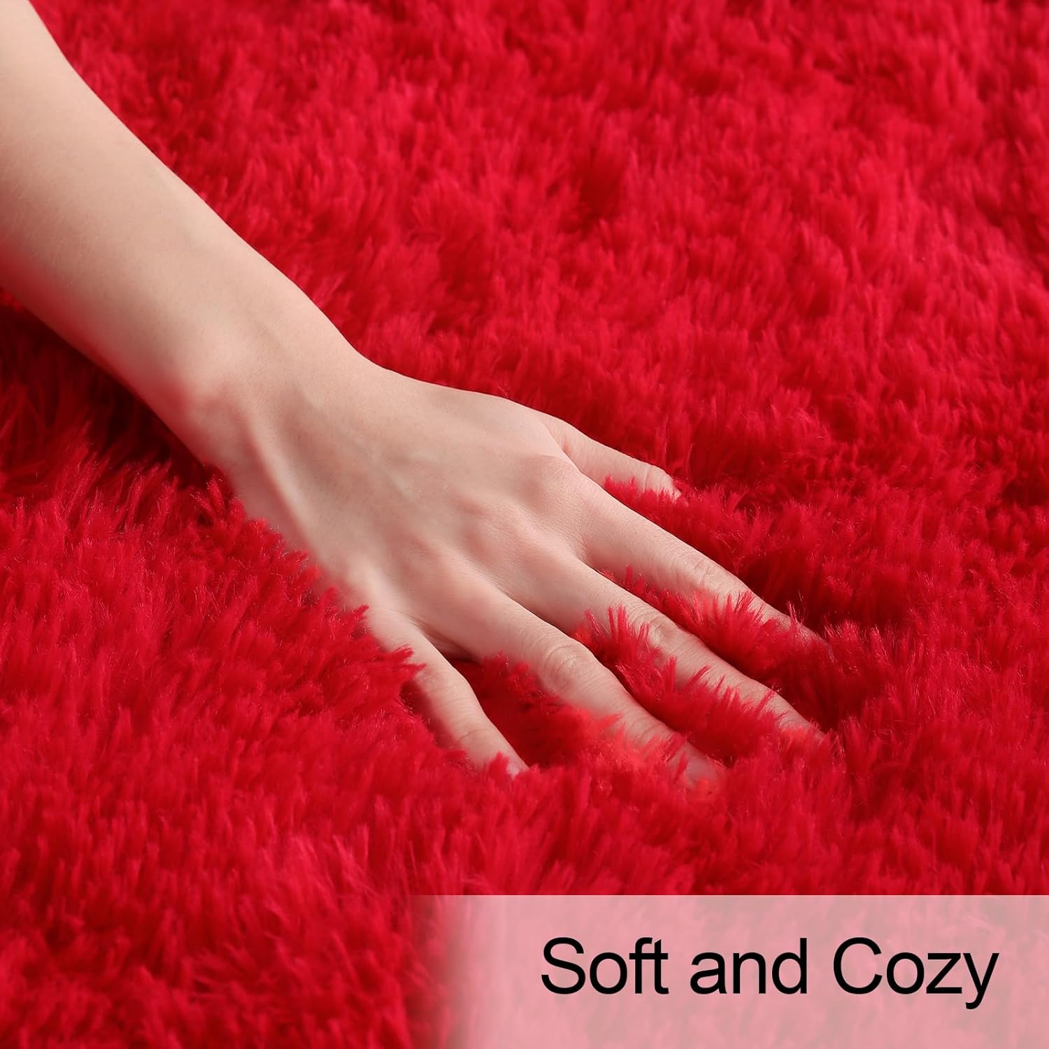 Amearea Premium Soft Fluffy Area Rug Modern Shag Carpet, 3x5 Feet, Fuzzy Shaggy Rugs for Bedroom Living Room Teen Apartment Decor, Comfortable Indoor Furry Dorm Carpets, Red